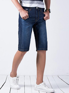 Blue Denim Slim Straight Pocket Linking Half Men Shorts for Casual