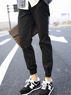 Black Plus Size Loose Bind Feet Side-Letter Adjustable Waist Long Men Pants for Casual