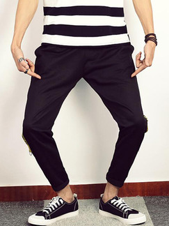 Black Plus Size Loose Bind Feet Side-Linking Adjustable Waist Long Men Pants for Casual