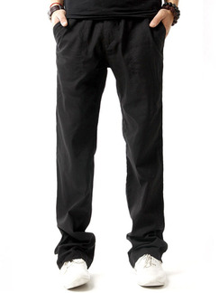 Black Plus Size Loose Straight Adjustable Waist Long Men Pants for Casual