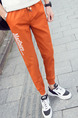 Orange Plus Size Loose Bind Feet Adjustable Waist Letter-Linking Band Long Men Pants for Casual