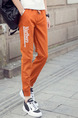 Orange Plus Size Loose Bind Feet Adjustable Waist Letter-Linking Band Long Men Pants for Casual