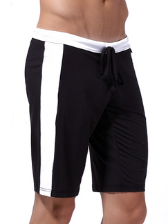 Black and White Contrast Side Stripe Adjustable Waist Band Men Shorts for Sports Fitness