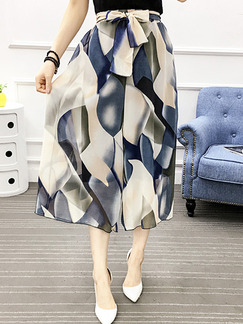 Colorful Loose Chiffon Printed High Waist Wide Leg Band Three Quarter Pants for Casual Party