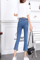 Blue Three Quarter Length Denim Pants for Casual