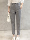 Grey Plus Size Straight Pockets Pants for Casual Office Evening
