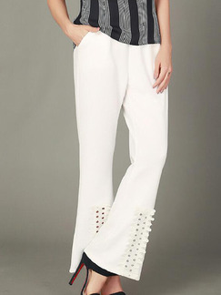 White Slim Flared Wide Leg Long Pants for Casual Office Evening
