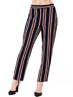 White and Navy Blue Rred Slim Stripe Pants Pants for Casual Party