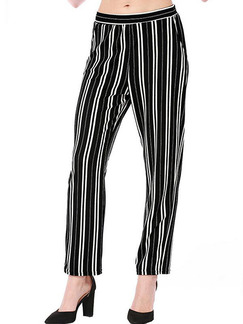 White and Black Slim Stripe Pants Pants for Casual Party