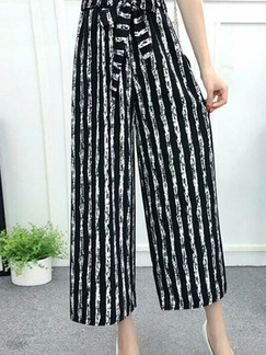Black and White Printed Wide-Leg Band Long Pants Pants for Casual Party