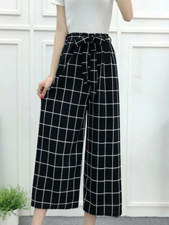 Black and White Grid Wide-Leg Band Long Pants Pants for Casual Party