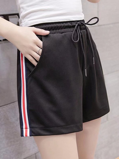 Black Loose Linking Side Stripe Band Shorts for Casual Sporty