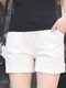 White Slim Band Shorts for Casual