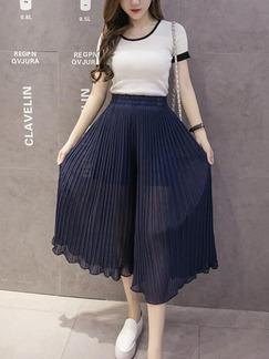 Navy Blue Loose Pleated Ruffle Wide-Leg Pants for Casual Party