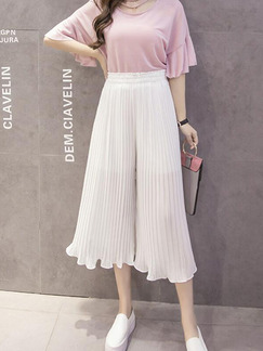 White Loose Pleated Ruffle Wide-Leg Pants for Casual Party