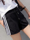 Black Loose Band Stripe Side Shorts for Casual Sporty
