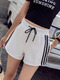 White Loose Band Stripe Side Shorts for Casual Sporty
