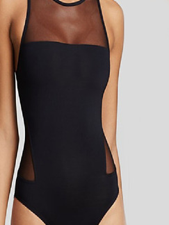 Black One-Piece Linking Polyester and Mesh Swimwear