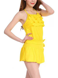 Yellow Two-Piece Set Ruffled Polyester Swimwear
