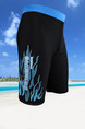 Blue and Black Trunks Contrast Located Printing Polyester Swim Shorts Swimwear 
