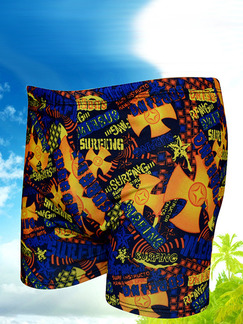Colorful Trunks Adjustable Waist Printed Polyester Swim Shorts Swimwear