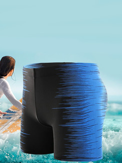 Blue and Black Located Printing Trunks Polyester Swim Shorts Swimwear