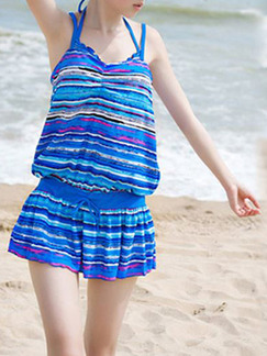 Blue Three-Piece Set Bikini Polyester Swimwear