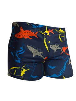 Blue Colorful Trunks Printed Plus Size Nylon Swim Shorts Swimwear