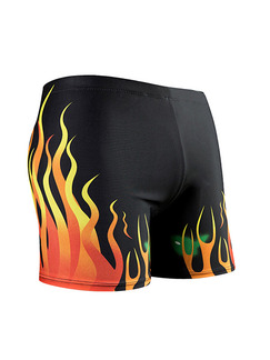 Black and Orange Red Trunks Printed Nylon Swim Shorts Swimwear