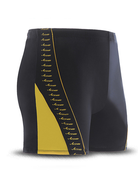 Black and Yellow Linking Trunks Nylon Swim Shorts Swimwear