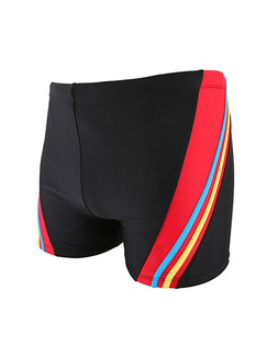 Black and Red Drawstring Contrast Trunks Polyester Swim Shorts Swimwear