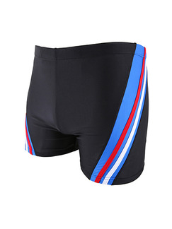 Black and Blue Drawstring Contrast Trunks Polyester Swim Shorts Swimwear
