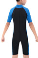 Blue and Black Boy Siamese Contrast Linking Stand Collar Jumpsuit Swimwear for Swimming Snorkeling