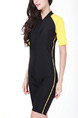 Black and Yellow Women Plus Size Contrast Siamese Stand Collar Chest Pad Jumpsuit Swimwear for Swimming Diving