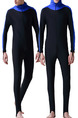 Blue and Black Plus Size Tight Contrast Hooded Trample Jumpsuit Swimwear for Swimming Diving