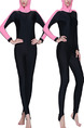 Pink and Black Women Plus Size Contrast Tight Hooded Trample Jumpsuit Swimwear for Swimming Diving
