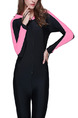 Pink and Black Women Plus Size Contrast Tight Hooded Trample Jumpsuit Swimwear for Swimming Diving