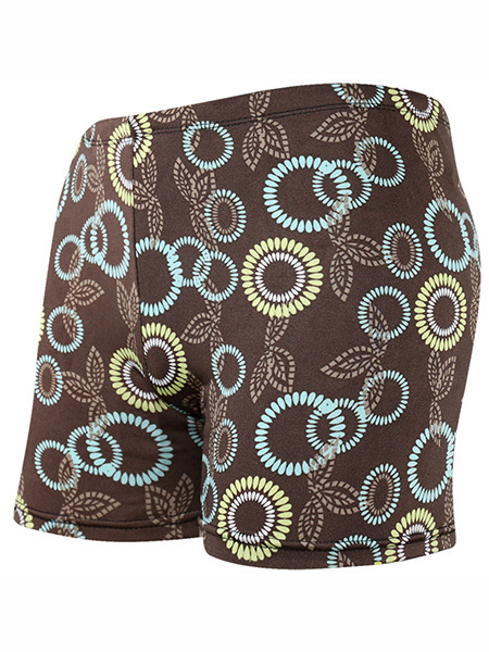 Brown Plus Size Contrast Printed Swim Shorts Swimwear for Swimming