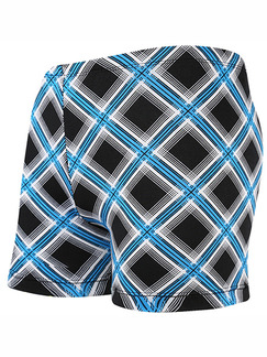 Black and Blue White Plus Size Contrast Printed Swim Shorts Swimwear for Swimming