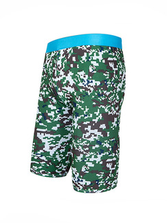 Green and Blue Plus Size Contrast Camouflage Swim Shorts Swimwear for Swimming