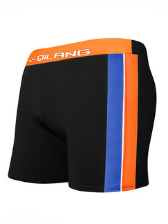 Black Blue and Orange Plus Size Contrast Stripe Side Swim Shorts Swimwear for Swimming