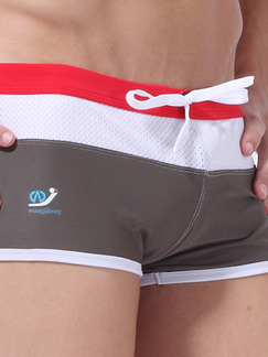 Brown White and Red Contrast Band Swim Shorts Swimwear for Swimming
