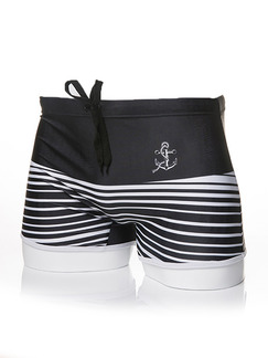 Black and White Plus Size Contrast Stripe Band Swim Shorts Swimwear for Swimming