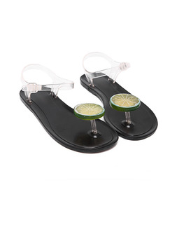 Black Plastic Open Toe Platform Ankle Strap 1cm Flats Sandals