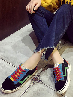 Colorful Canvas Round Toe Platform Lace Up 2cm Rubber Shoes