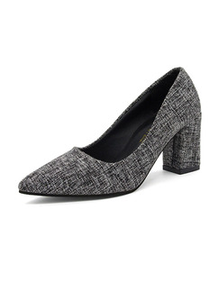 Grey Polyester Pointed Toe Platform Chunky Heel High Heel 7.5cm Heels