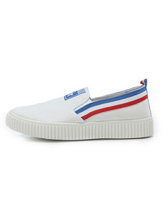 White Blue and Red Canvas Round Toe Platform 2cm Rubber Shoes