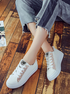 White and Pink Canvas Round Toe Platform Lace Up 3cm Rubber Shoes