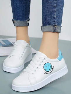 White and Blue Leather Round Toe Platform Lace Up 3cm Rubber Shoes