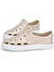Beige and White Leather Round Toe Platform 3cm Sandals
